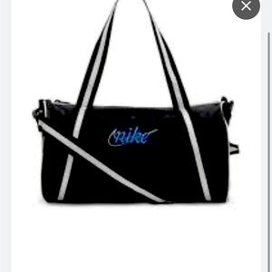 Nike small duffle bag black with white and blue stripe